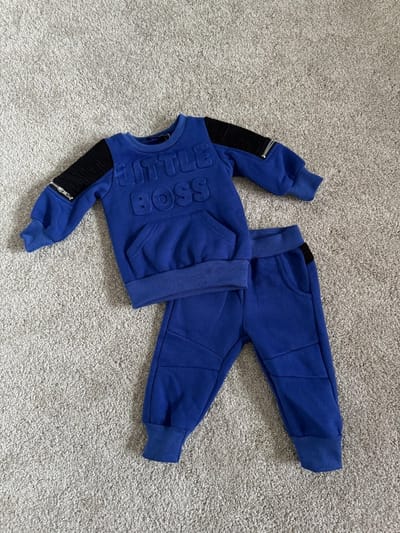 Baby jongens 2 delig setje Blauw "Little Boss", verkrijgbaar in de maten 62/68 t/m 98/104