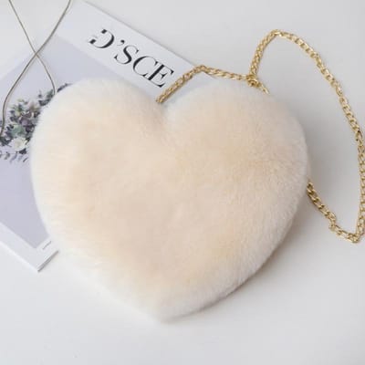 Mode Dames Hartvormige Handtassen Schattige Kunstbont Crossbody Tassen Dame Zachte Pluche Ketting Schoudertas Shopper Totes beige