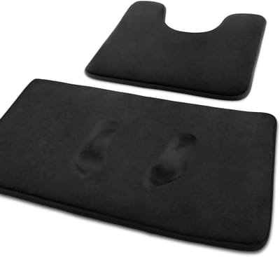 Memory Foam Badmat Set van 2, Antislip en Absorberend U-Vormig Contour Tapijt voor Badkamer en Douche, Machinewasbaar en Ultra Zacht (Zwart)