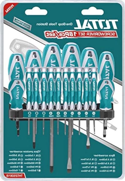 18-delige schroevendraaierset - Vanadium chroom - Magnetische punt - Inclusief 4 sleufschroevendraaiers - 4 kruiskopschroevendraaiers - 10 precisieschroevendraaiers