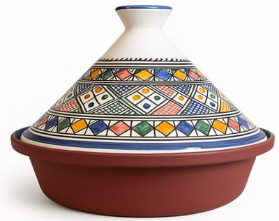 Cuilina Tajine 30 cm – Handgeschilderd Marokkaans Design – Geometrisch Mozaïek – Aluminium & Keramiek - Geschikt voor alle warmtebronnen