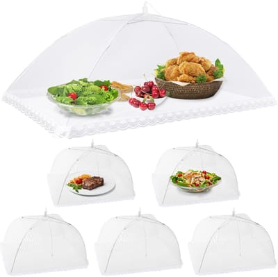 Dailygoods- Vliegenkap XL - Opvouwbare Vliegenkap - Voedselkap - Vliegenbescherming - Set van 6 - Roestvrij Stalen Frame - Ademend Nylon Mesh - Voedselafdekking