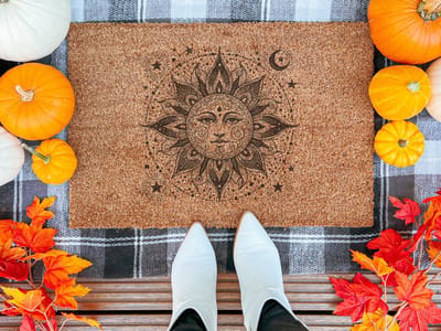 Mystical Sun | 90x60 cm | Nieuwe huis cadeau | Ingangsmat | Deurmat met stijl | Verhuizing cadeau | Praktisch & trendy | Perfect voor binnenkomst | Cadeau voor nieuwe woning