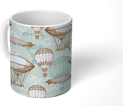 Mok - Koffiemok - Vintage - Luchtballon - Kinderen - Patronen - Mokken - 350 ML - Beker - Koffiemokken - Theemok