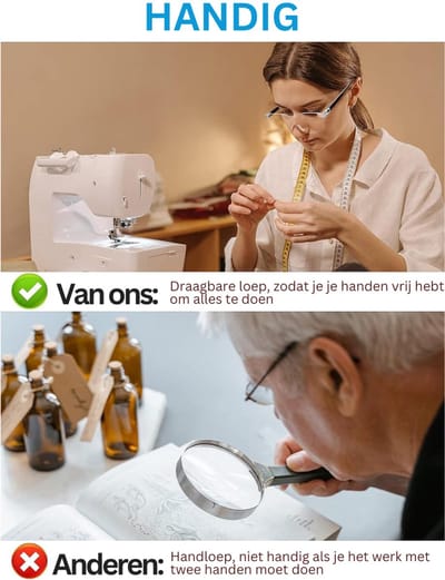 Loepbril voor Volwassenen - Vergrootglas Bril - Vergrootspiegel met Verlichting