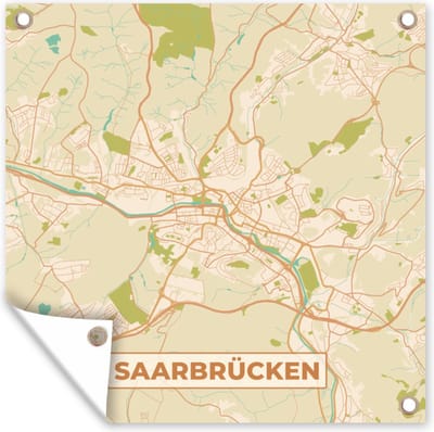 Tuin poster Saarbrücken - Plattegrond - Vintage - Stadskaart - Kaart - 200x200 cm - Tuindoek