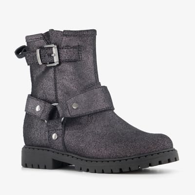 Stap leren meisjes biker boots met glitters zwart - Maat 25