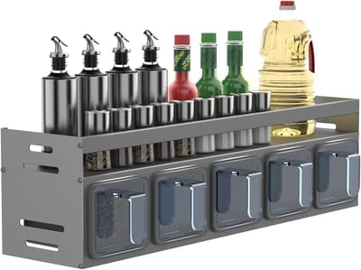 Kruidenrek Wandmontage - Keuken Organizer - Kruiden Opslag - Met 5 Potjes - 40x10.7x12.3 cm