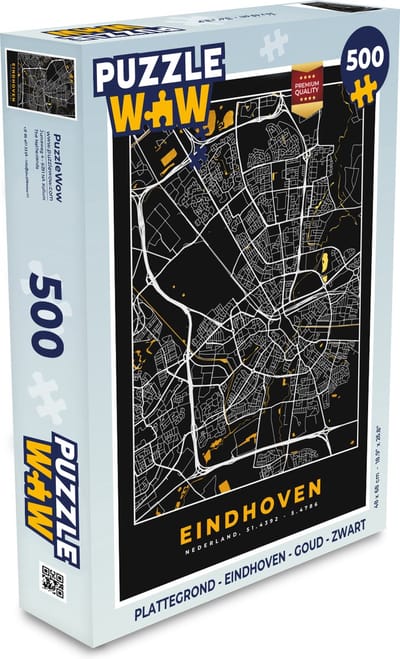 Puzzel Plattegrond - Eindhoven - Goud - Zwart - Legpuzzel - Puzzel 500 stukjes - Stadskaart