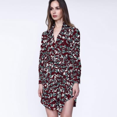 Kort drape -effectjurk met bladafdruk