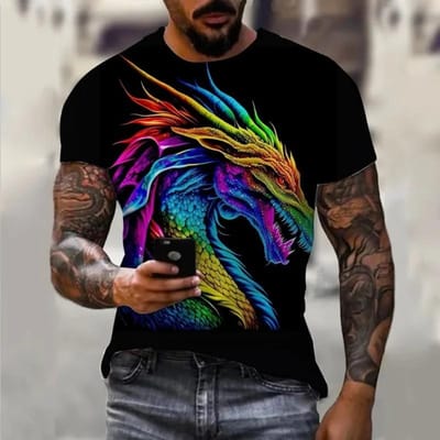 T-shirt Homme Col Rond Imprimé Dragon Personnalité Mode Street Imprimé 3d Manches Courtes Homme Haut Homme Tropical Grande Taille Vêtements Homme 6XL black