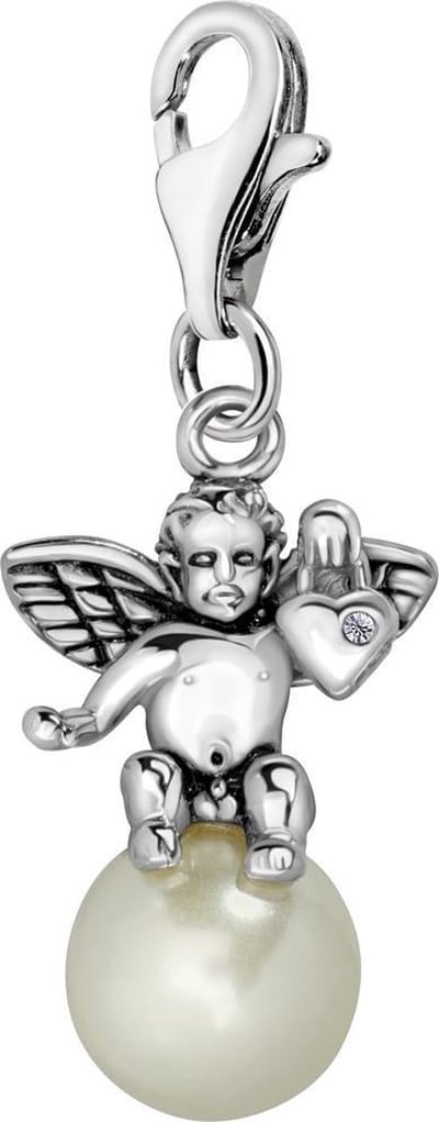Quiges – 925 - Zilver – Charm - Bedel - Hanger - 3D Engel op Kunst Parel - met – sterling - zilver - karabijnslot - geschikt - voor - Bedelarmband HC276