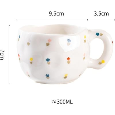 300ML schattige handgeknepen onregelmatige keramische mok bloem hart patroon koffiekopje ontbijt melk thee kopjes cadeau voor kinderen meisjes 301-400ml white
