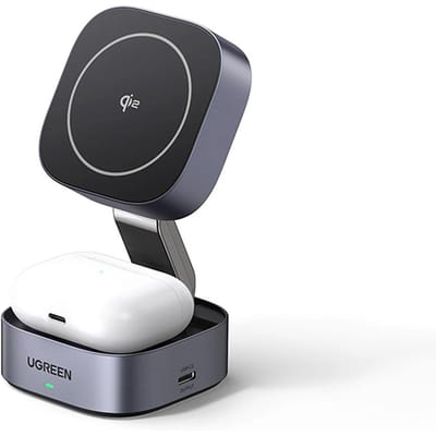 Ładowarka Indukcyjna Qi2 2W1 Ugreen W702 Do Iphone, Airpods, 15W (Szara)