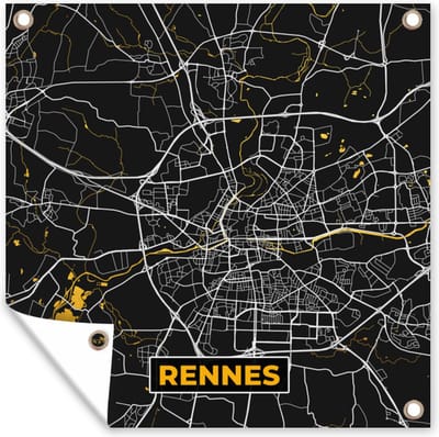 Tuin poster Plattegrond – Stadskaart – Rennes - Frankrijk - Kaart - 200x200 cm - Tuindoek
