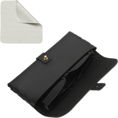 Lederen Brillenkoker Draagbaar met Riem en Reinigingsdoek voor Zonnebril en Optische Bril, Zwart 16,8 x 2,8 x 7,6 cm