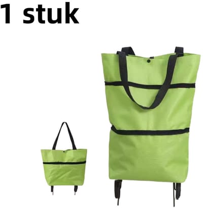 Winkelwagen Opvouwbaar - Boodschappentas Wielen - Boodschappen Doen - 2-in-1 Functie - 48 x 41 x 14 cm - Fluorescerend Groen