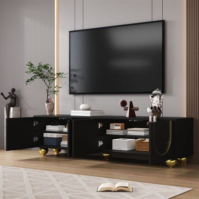MODENUIT Tv-kast - Vier Deuren Met Drukopening En Legplanken - Voor Woonkamer - Spaanplaat - Zwart - 170x38x44 Cm