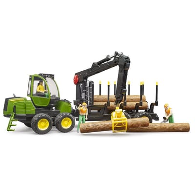 Bruder 02133 John Deere 1210E Bosbouwtrekker met 4 Voertuigen