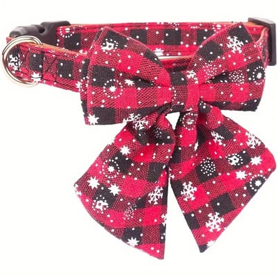 Daity 1 stuk kersthondenhalsband met strik - verstelbare rode katoenen strikkersthalsband voor grote honden (rood maat M)