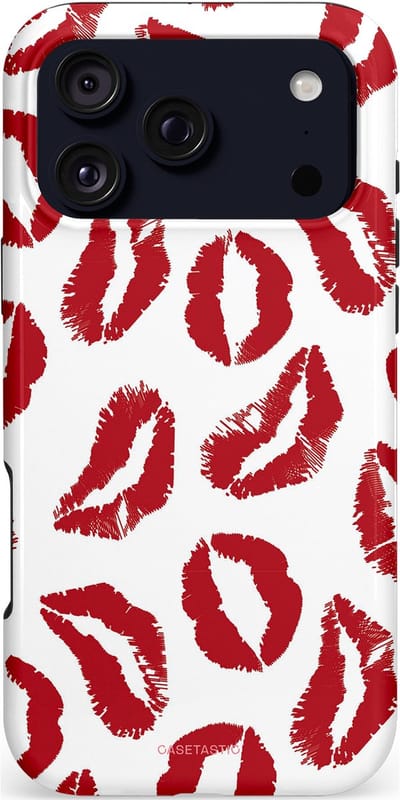 Casetastic hoesje geschikt voor Apple iPhone 17 Pro Max - MagSafe - Dubbellaagse bescherming - Liefdeskusjes Rood Zoenen - Fashion Case - Wit Rood Lichtroze