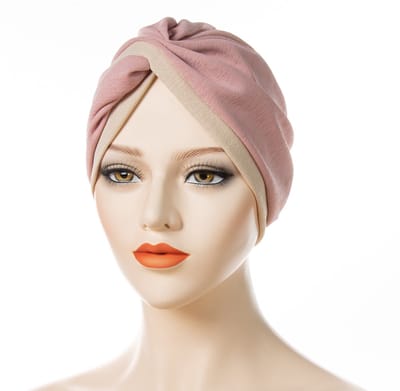 longziming -Gedraaide Indiase Hoed – Turbaan voor Dames – Twee-Kleurige Stiknaden – Kruisgevouwen Design – Islamitische Vrouwen Hoed – Roze – Elegant en Comfortabel