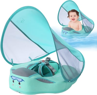 Baby Zwemfloat - Peuter Zwembadtrainer - Veilig Waterspelen - Zonnedak met UV-bescherming - 3-24 Maanden - Groen