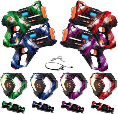 Savorelle® Lasergame Set voor Kinderen - Volwassenen - 4 Spelers - Oplaadbaar Speelgoed Pistool - Laserguns - Lasershoot - 4 Laserguns en 4 Vesten - Binnen en Buiten - Groepsspel