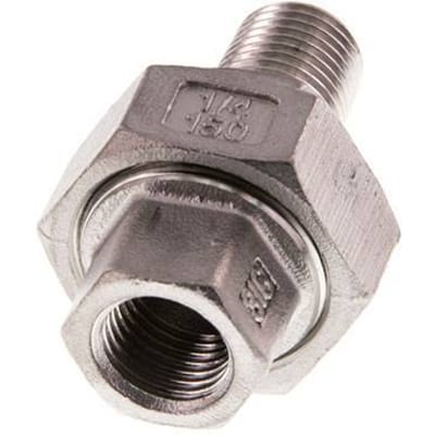 Rp 1/4'' x R 1/4'' F/M RVS Borstnippel 3-delig met Conische afdichting 16 Bar