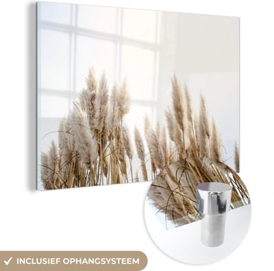 MuchoWow® Glasschilderij 120x80 cm - Schilderij acrylglas - Graan - Lucht - Pastel - Foto op glas - Schilderijen