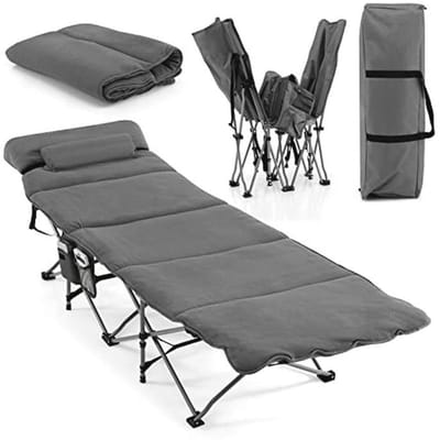 Inklapbaar Veldbed 190 x 67 cm met Afneembaar Matras en Kussen - Perfect voor Camping en Reizen