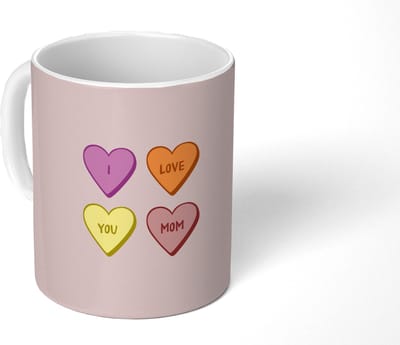 Mok - Koffiemok - Hartjes - Pastel - Liefde - Moeder - Mokken - 350 ML - Beker - Koffiemokken - Theemok
