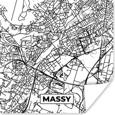 Poster Plattegrond - Kaart - Massy - Frankrijk - Stadskaart - Zwart wit - 100x100 cm XXL