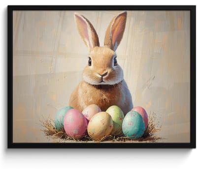 Poster in lijst - Fotolijst 70x50 cm - Posters - Paashaas - Pastel - Eieren - Posterlijst zwart - Decoratie - Wanddecoratie woonkamer - Muurdecoratie slaapkamer