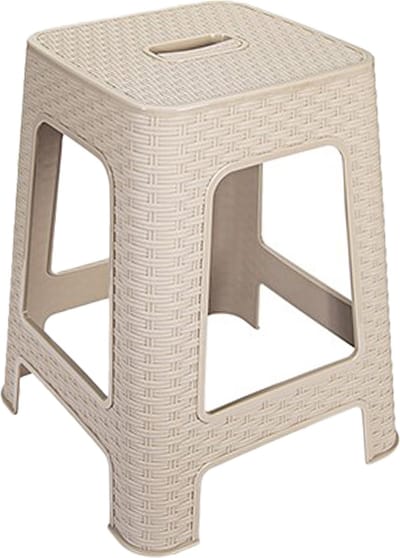 Hega Hogar zitkrukje - beige - kunststof - 37x37x45 cm - Rotan Line - opstapkrukje/stapelbaar