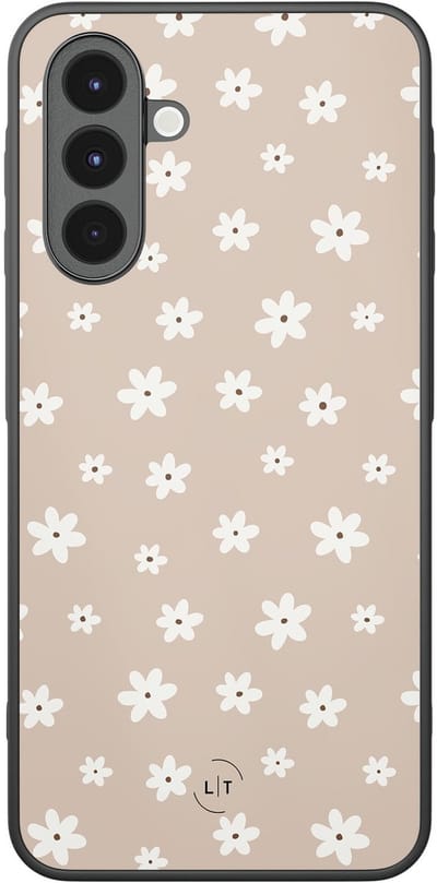 Leuke Telefoonhoesjes - Hoesje geschikt voor Samsung Galaxy A16 - Cute flowers - Backcover zwart - Bloemen - Beige