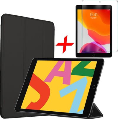 Hoes + Screenprotector geschikt voor iPad 2020 / 2019 10.2 Inch Trifold Zwart