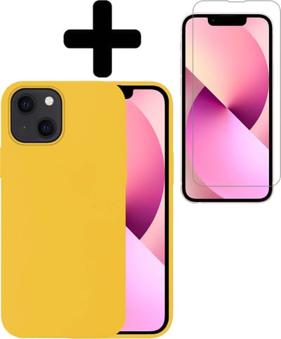 Hoesje - Met Screenprotector - Geschikt voor Apple iPhone 14 - Sterk & Shockproof - Back Cover - Siliconen Case - Telefoon Hoes - Telefoonhoesjes - Geel