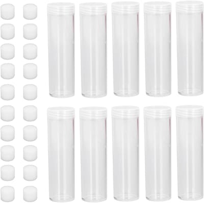 10 Stuks Beschermende Tubes voor Muntopslag, Eenvoudig Laadbare Plastic Muntbuizen met 20 Kussensponzen voor 1 Inch Herdenkingsmunten en Verzamelobjecten