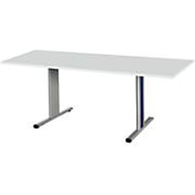 Schäfer Shop  Select Planova vergadertafel, rechthoekig, 1800 x 800 mm, lichtgrijs, accentlijsten gentiaanblauw
