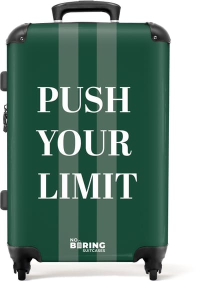 NoBoringSuitcases.com® - Koffer groot - Rolkoffer lichtgewicht - Groen met tekst Push Your Limit - Reiskoffer met 4 wielen - Reis trolley - Grote valies XL - Bagagekoffer op wieltjes - 20 kg bagage - Ruimbagage middelgroot