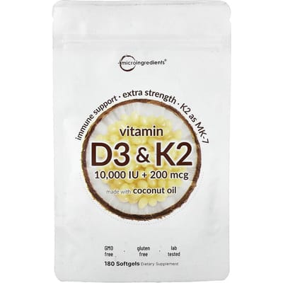Vitamine D3 & K2, 180 Gélules Molles