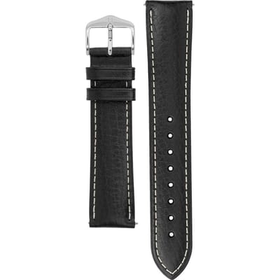 HIRSCH Boston Horlogebandje - buffelkalfsleer, 20 mm Breedte bevestiging, zwart - glanzend zilver Sluit, past op Garmin, Samsung Galaxy Watch, Polar Ignite, Huawei Watch