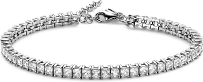 New Bling 9NB-0624 Zilveren Armband - Dames - Tennisarmband - Zirkonia - Vierkant - 2,5 mm - Rhodium - 15,5 + 3 cm - Zilver