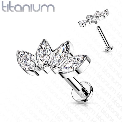 Piercing titanium 4 marquise intern schroefdraad 1.2x6 - zilver - LMPiercings