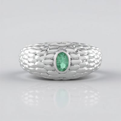 Cavill - Zilveren ring 925 sterling platina gecoat - Russische smaragd 0,201 ct ovaal - Elegant modern gestructureerd design - Groene Edelsteenring