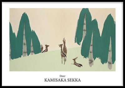 Poster Deer - 30x40 cm - Geschilderd door Kamisaka Sekka - Schilderkunst - Beroemde Schilder - Exclusief fotolijst - WALLLL