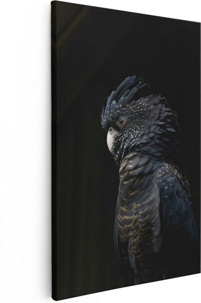 Artaza Canvas Schilderij Zwarte Vogel - 20x30 cm - Klein - Wanddecoratie Dieren - Muurdecoratie Papegaai - Kamer Accessoires