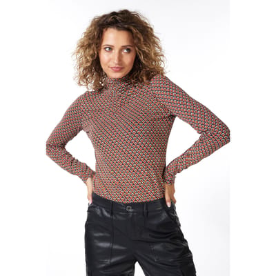 EsQualo Top Smocked Neckline Scalloped Sj Print Maat: S | Longsleeves Outlet | Dames | Zwart