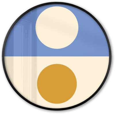 Poster in lijst Rond - Fotolijst 60x60 cm - Posters - Cirkels - Symmetrisch - Wit - Blauw- Geel - Ronde posterlijst zwart - Decoratie - Wanddecoratie woonkamer - Muurdecoratie slaapkamer